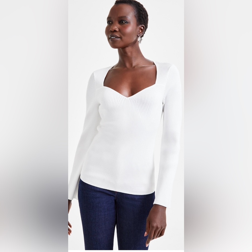 INC International Concepts White Fitted Ribbed Top - Picture 3 of 8